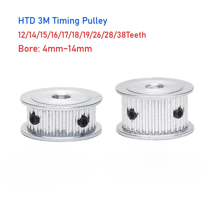 Polia dentada htd 3m, 1 peça, 12/14/15/16/17/18/19/26/28/38 dentes, furo 4 ~ 14mm, tipo af para correia dentada de 10mm de largura