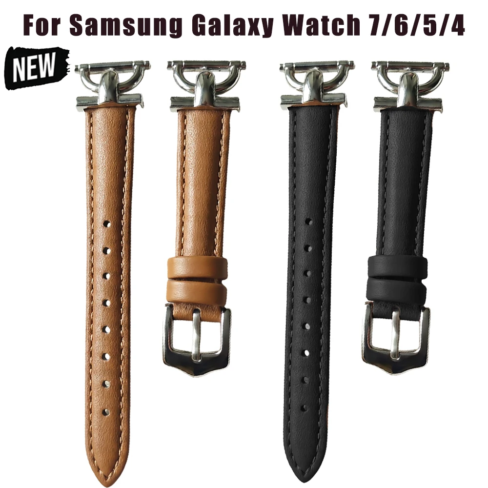 18/20/22mm Women Leather Strap For Samsung Galaxy Watch 4 5 6 7 Slim Bracelet For Samsung Galaxy Watch 7 Girls Correa Wristband
