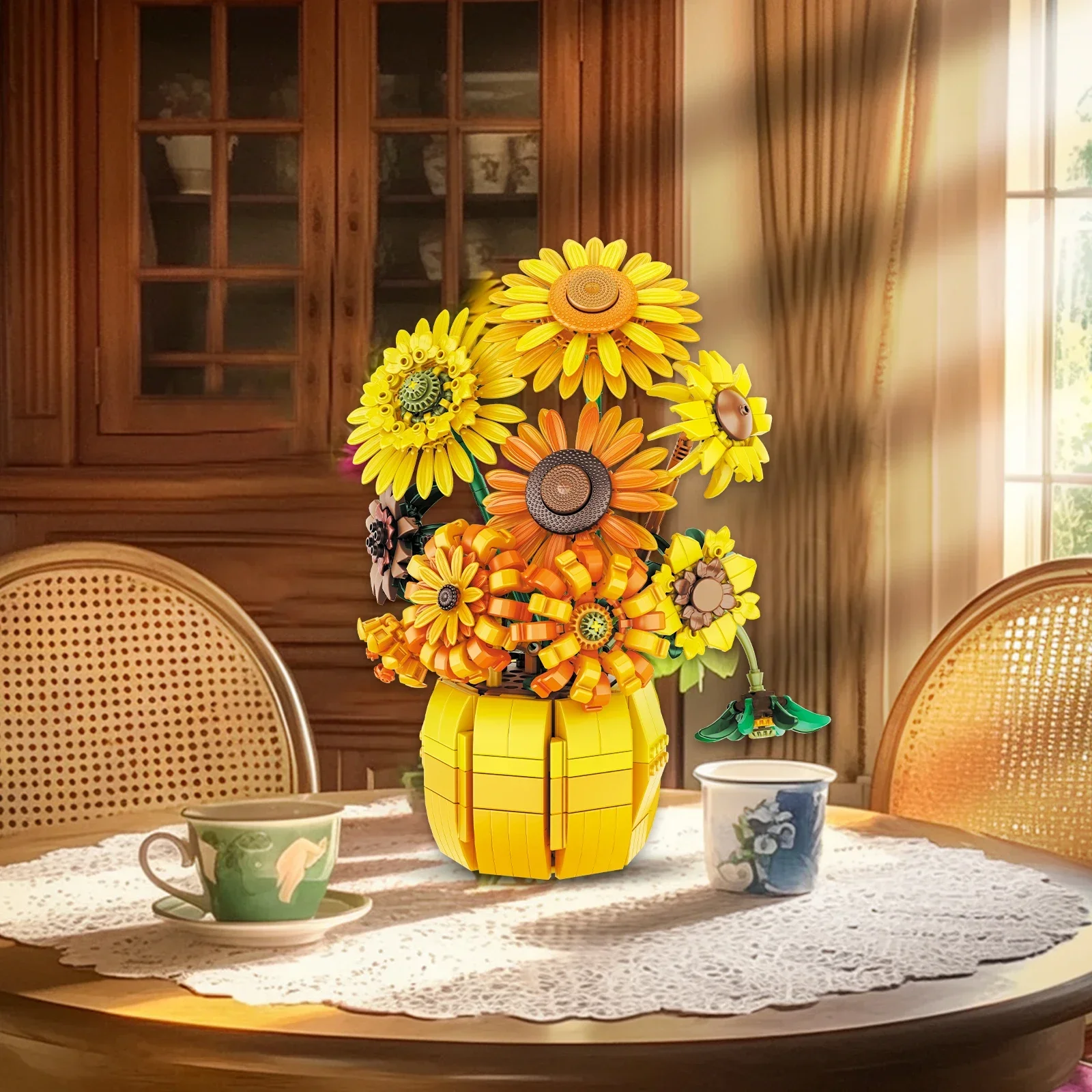 1009PCS Sunflower Building Blocks ดอกไม้แจกันชุดอิฐชุดไอเดียตกแต่งบ้านของเล่นเพื่อการศึกษาเด็กวันหยุดของขวัญ