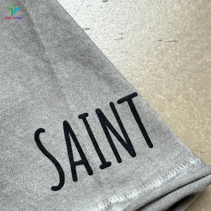 Saint 26SS Latest Top-Quality Gray Washed Summer Print Hip-Hop Oversized Round-Neck Men's & Women's T-Shirt