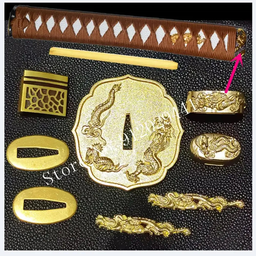 26cm Handle For Japanese Samurai Sword Katana/Wakizashi/Tanto Guard Fittings Set Kirsite Tsuba+Menuki+Fuchi+Kashira+Habaki+Seppa