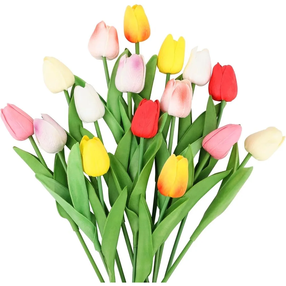 16 Yellow Imitation Tulip Flower Decorations for Office, Home Decoration, and Mother's Day DIY Flower Arrangement Decoration