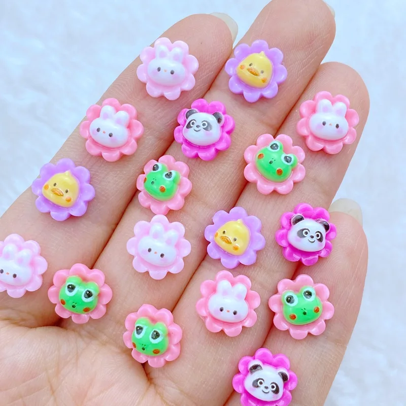 50 Pack Resin Colorful Mini Cute Various Cartoon Animal Flower Nail Flat Bottom Rhinestone Decal DIY Wedding Clipbook Decoration