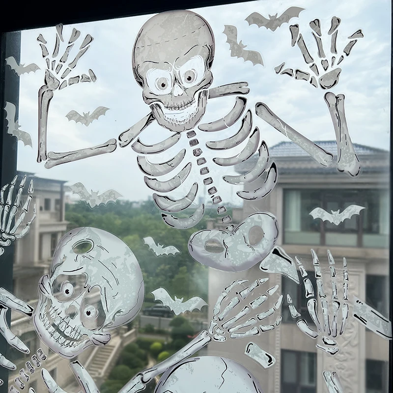 Halloween Skeletons Window Clings DIY Wall Decal Skull Ghost Window Stickers Decoration Spooky Home Glass Wall Party Horror Prop