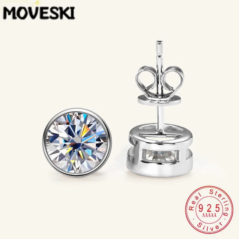 Серьги-гвоздики MOVESKI из стерлингового серебра 925 пробы с муассанитом 0,5/1/2 карата, цвет D, VVS1, для женщин, для помолвки, свадьбы, изысканные ювелирные украшения