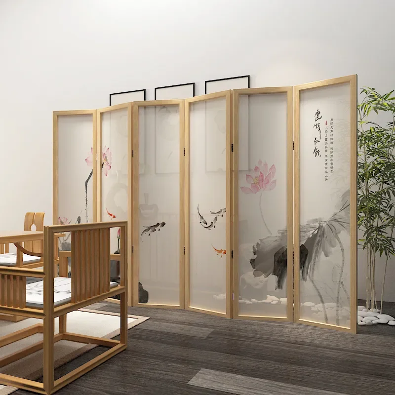 for New Chinese Style Screen Partition Modern Simple Living Room Movable Home Foldable Lotus Folding Screen for Tea Room