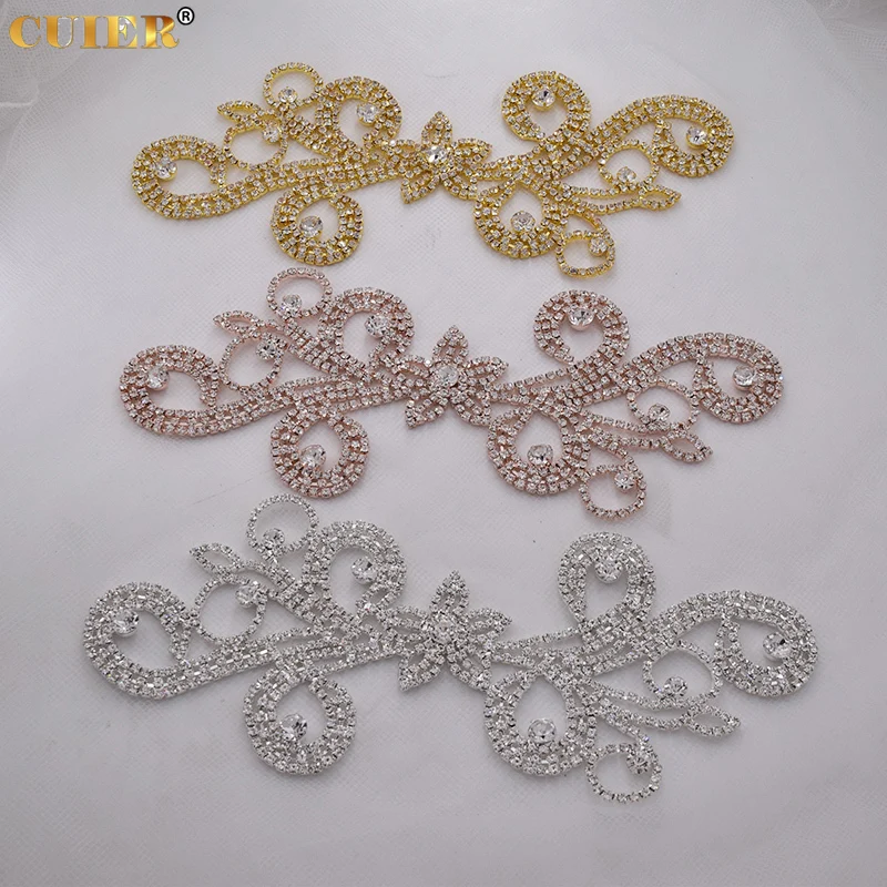 2pcs/lot glitter Crystals Rhinestones Appliques DIY Sewing Accessories Strass Trim appliques for clothing for Bridal Dress Belt