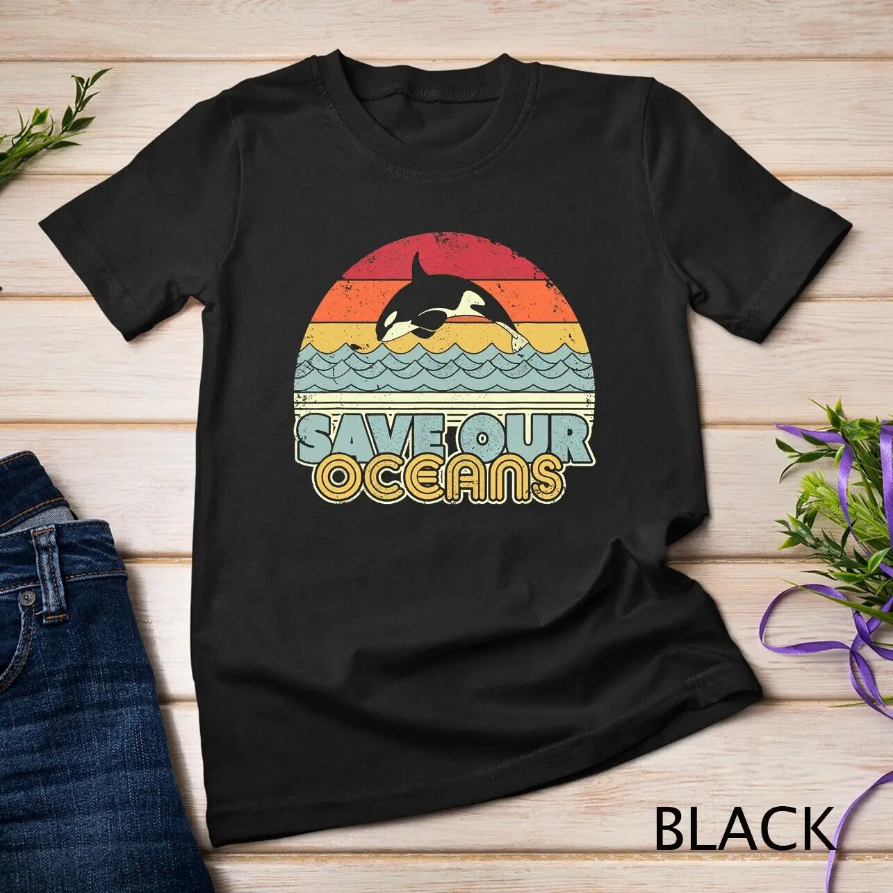 Save Our Oceans, Orca Whale Shirt. Retro Climate Change Unisex T-shirt