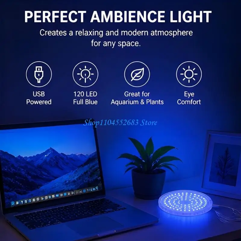 USB Blue LED Light Panel with 120 LEDs, Adjustable Stand and 56.29in Cord for Desktop Beauty Routines Use Area 