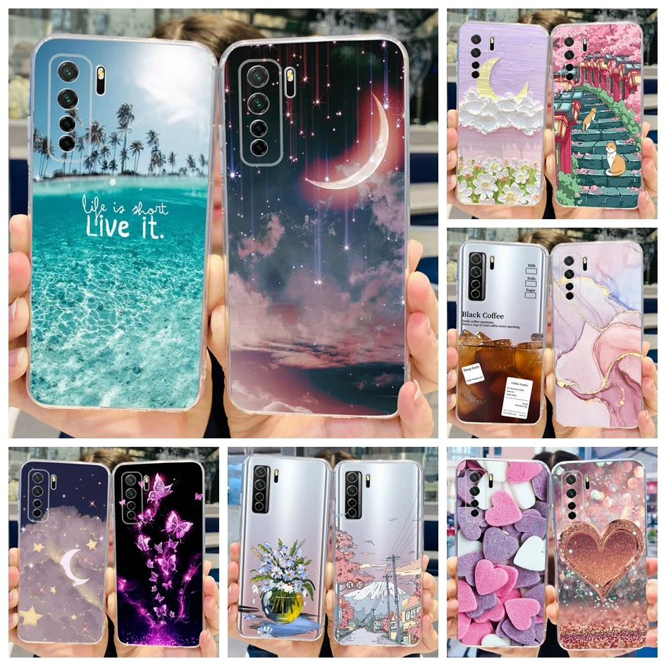 Para Huawei Nova 7 SE Funda CDY-NX9B Funda transparente patrón de moda Funda de silicona suave para Huawei P40 lite 5G Honor 30S Rusia Fundas