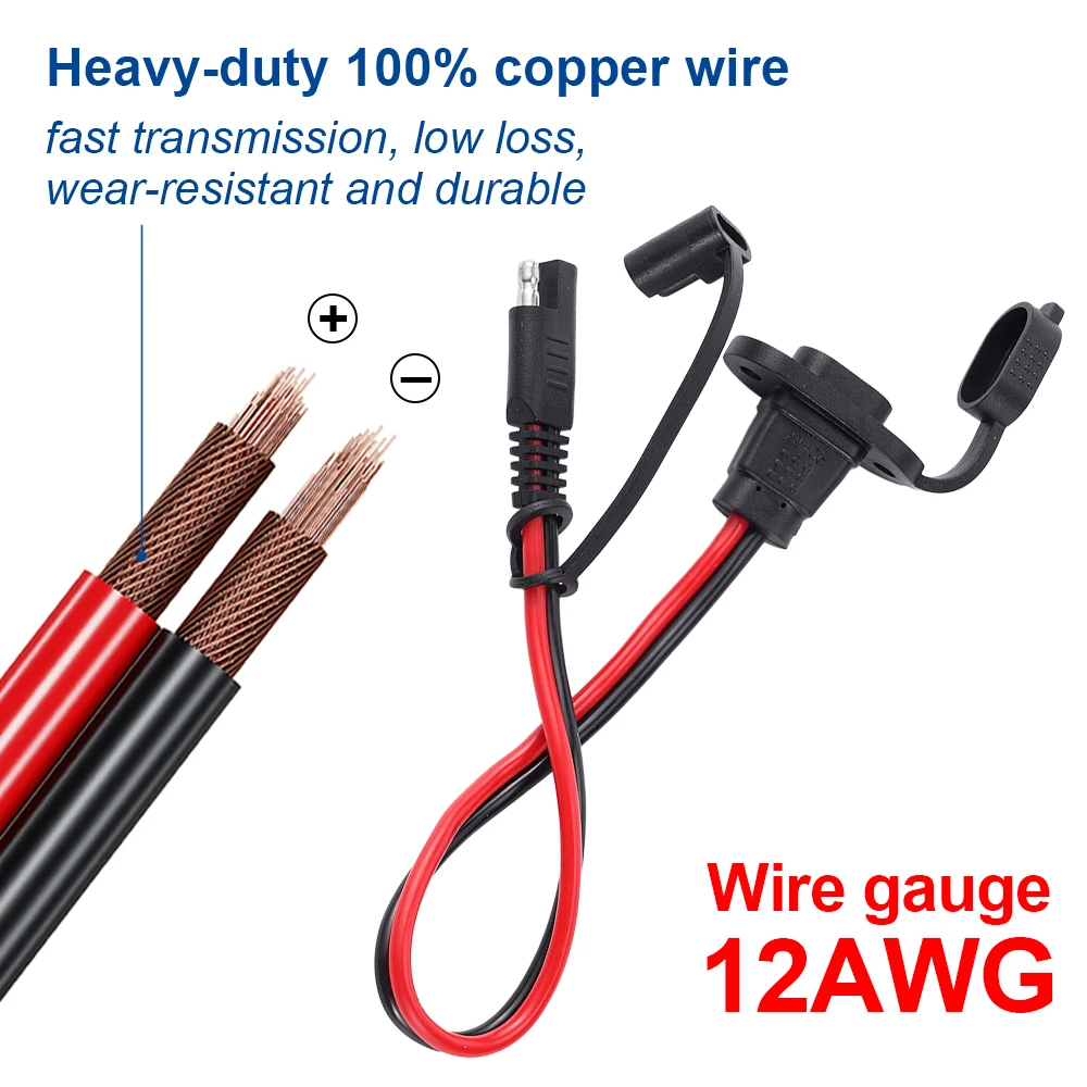 SAE موصل سريع تسخير 12AWG 30 سنتيمتر مقاوم للماء SAE تمديد الحبل منفذ الجدار الجانبي ل شاحن بطارية مولد الألواح الشمسية