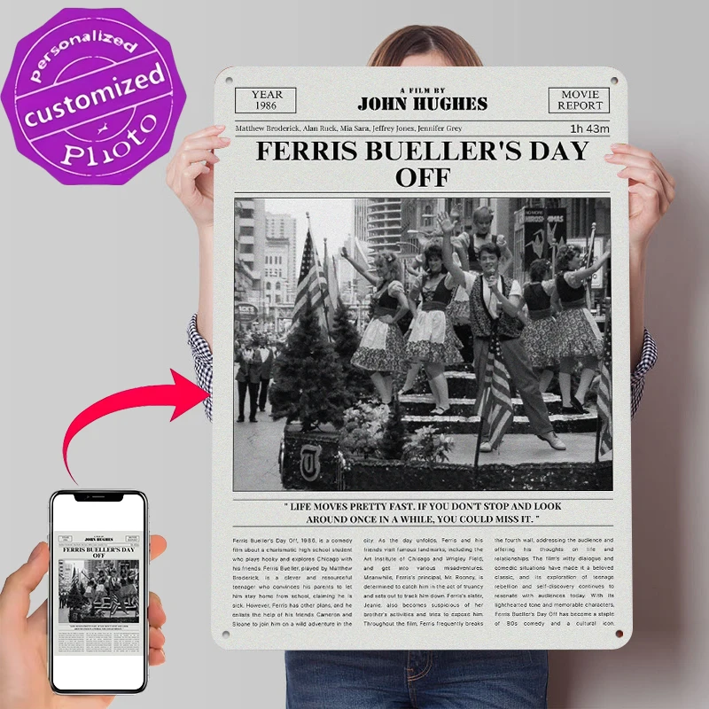 Ferris Bueller's Day Off Filmplakat, personalisierte Wandkunst, Retro-Vintage-Metallschilder für Fans, Zimmerdekoration, Innenausstattung, Accessoires