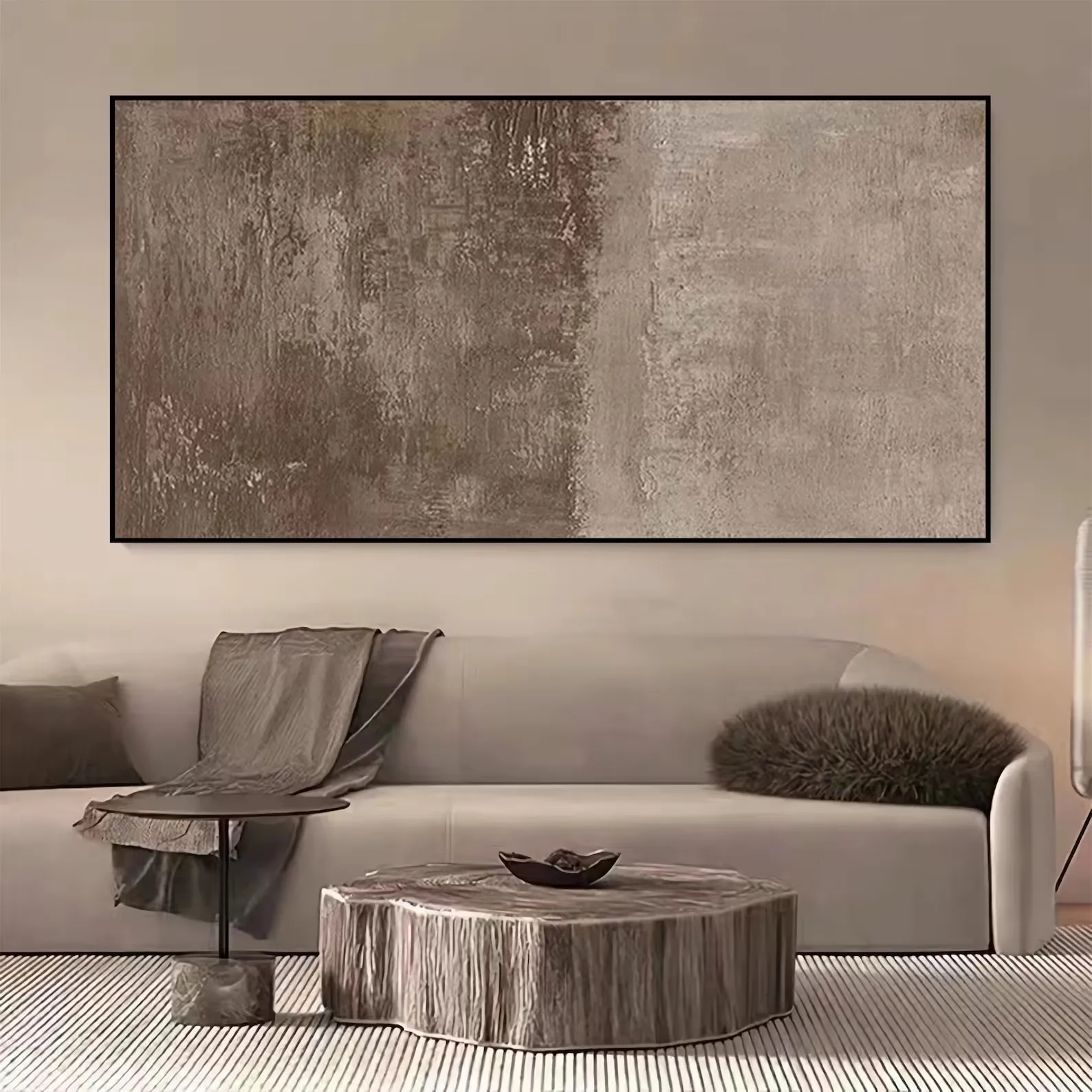 Brown Texture Abstract Painting on Canvas Art Wabi-Sabi Plaster Minimalist Wall Art Modern Painting Boho Japan Style Room Decor