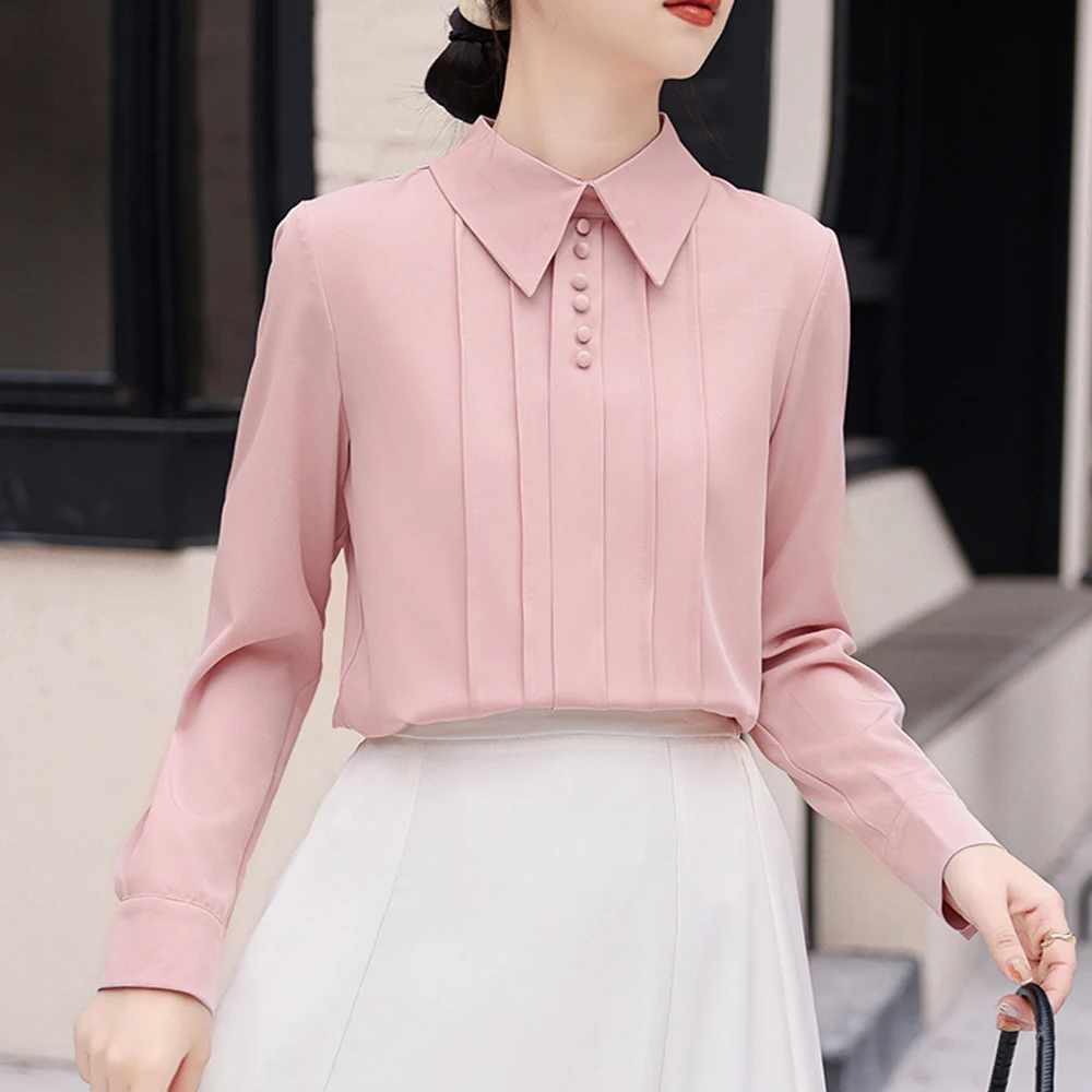 2024 Women\'s Cute Pink Tops Preppy Style Vintage Japan Korea Design Button Elegant Formal Pullover Shirts Casual Blouses Femme