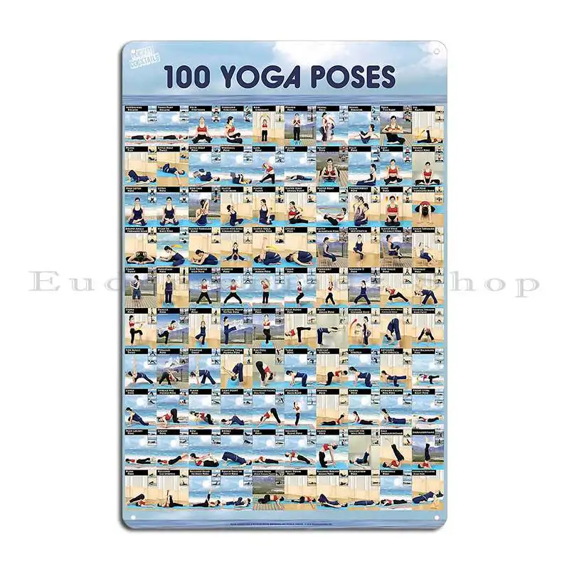 Yoga Poster 100 Ashtanga Hatha Yoga Poses Metal Plaque Cinema Plaques Designing Plaques Funny Tin Sign Poster