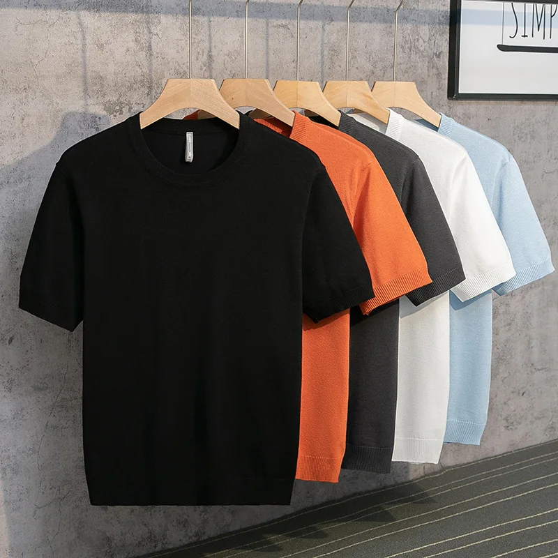 

Новая летняя мужская трикотажная рубашка, мягкая дышащая эластичная простая повседневная деловая рубашка с круглым вырезом и коротким рукавом