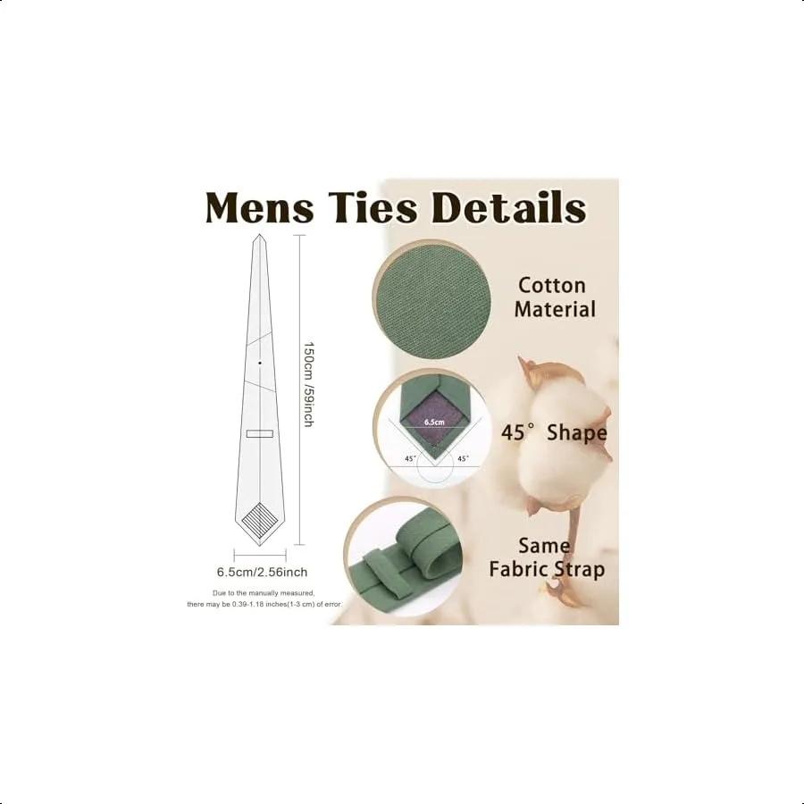 Cravatte generiche per uomo Cravatta skinny in cotone Tinta unita Cravatte da uomo 2.56 '' Cravatta per testimoni dello sposo di nozze Abito quotidiano da lavoro Salvia Gre