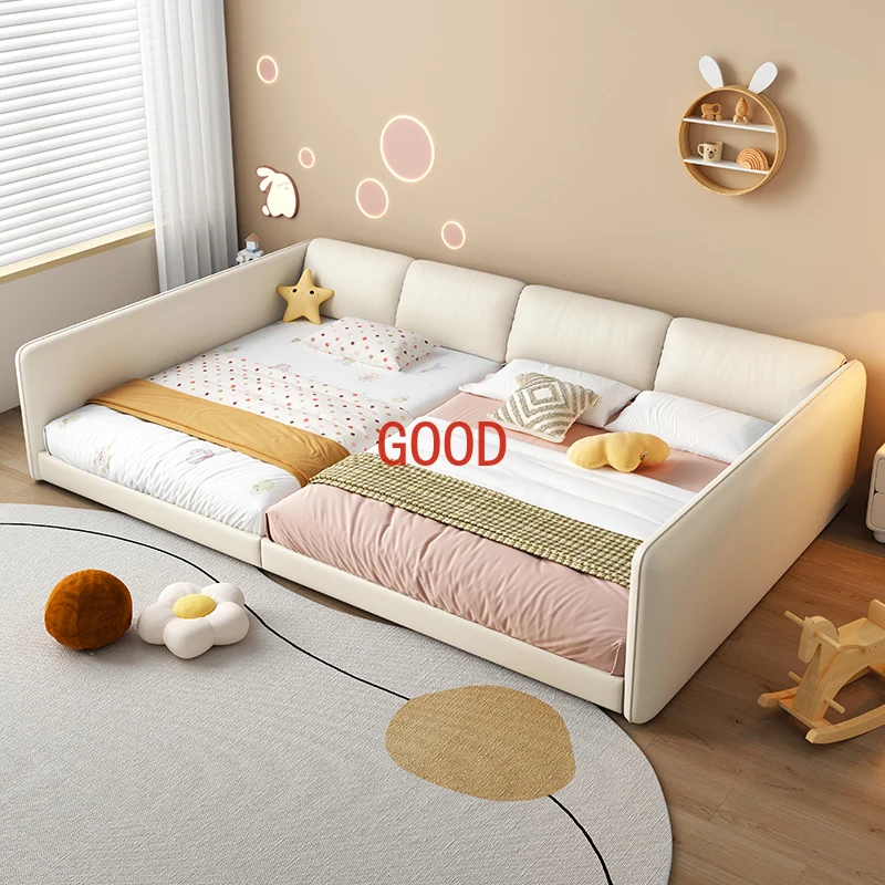 Children's bed tatami cream wind platform bed first layer cowhide parent-child bed guardrail