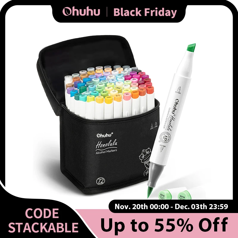 

Ohuhu Honolulu Marker Pen Set Color Markers Alcohol Art Markers Refillable Dual Tips Sketching Drawing Manga School Art Supplies