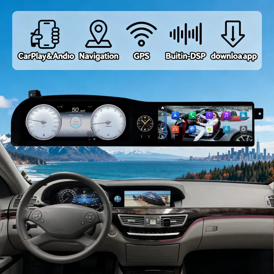 

Обновленная двухэкранный Android-магнитола для Mercedes-Benz S W221 2005-2013 с CarPlay, 3-в-1, GPS, мультимедийный проигрыватель, головное устройство с поддержкой 4G.