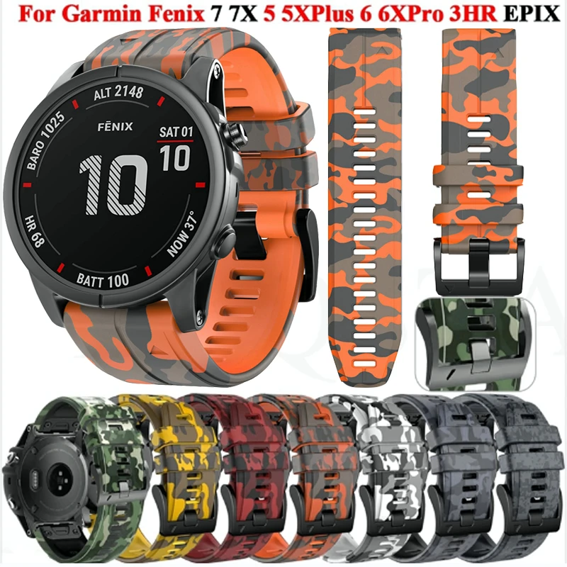 

Quick Fit Camouflage-style Silicone Strap For Garmin Quatix 7X 6 5 Solar Band instinct 2 MARQ/Epix/Enduro 22/26mm Belt Bracelet