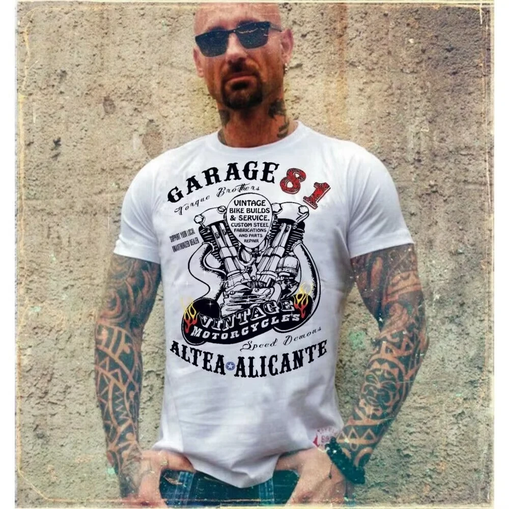 2026 Moto Trend Men's High Quality Cotton Tee 2026 Summer Casual Loose Fit Eagle Flame Engineered Streetwear Biker T-Shirt Black