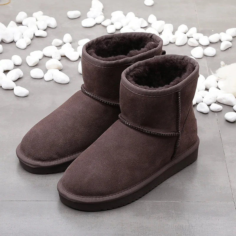 

Классические зимние ботинки из натуральной кожи, женские ботинки, теплая зимняя обувь из толстой шерсти, большие размеры 34–43, простые женские ботинки без шнуровки