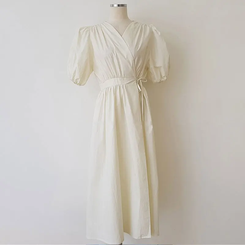 Summer Women Shirt Dress Puff Sleeve Long Female Vintage Maxi Party Oversize Women Dresses Casual Elegant Korea Vestido