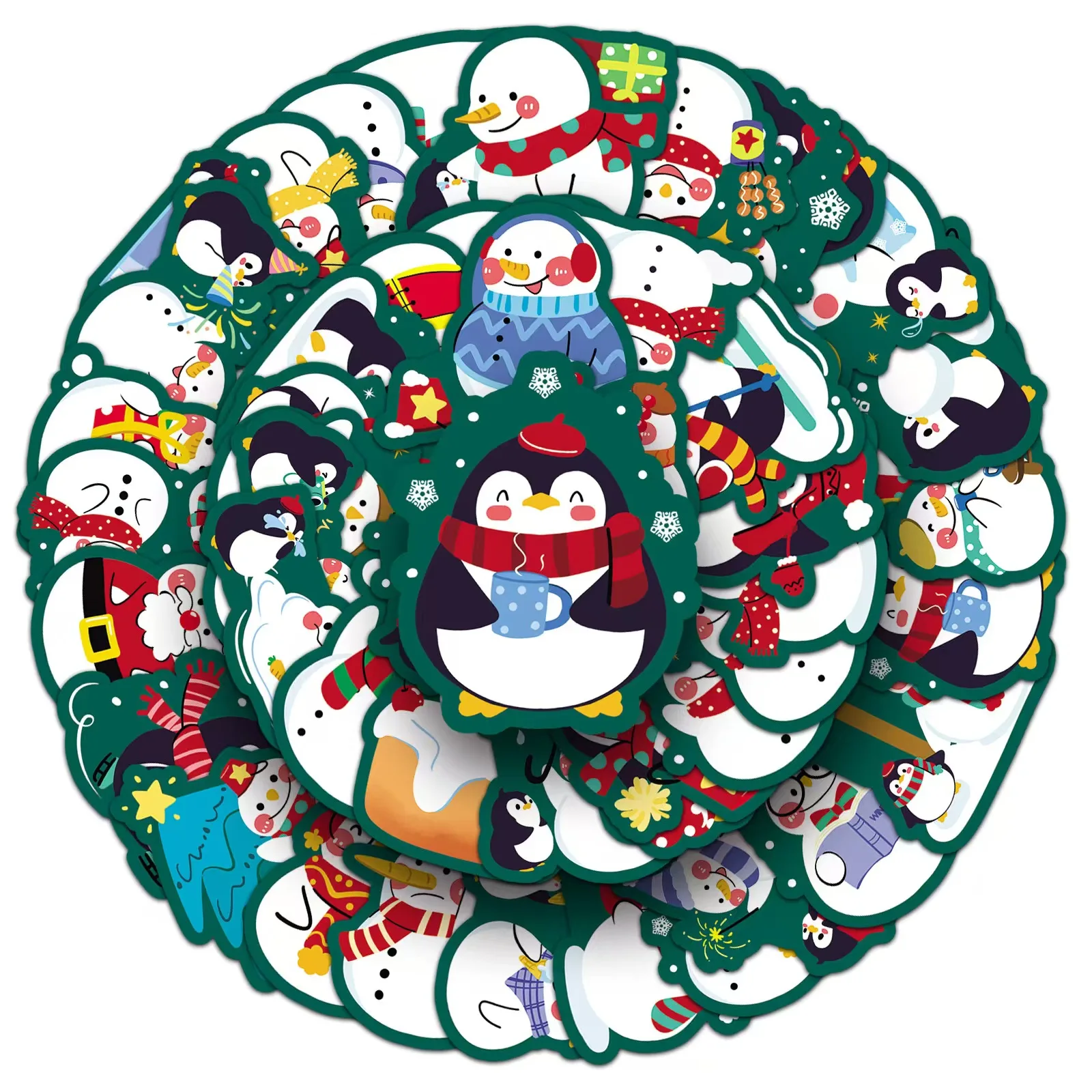 50pcs/pack Christmas Snowman Graffiti Stickers Waterproof PVC Stickers Phone Case DIY Decoration Lovely Winter Creative Gifts