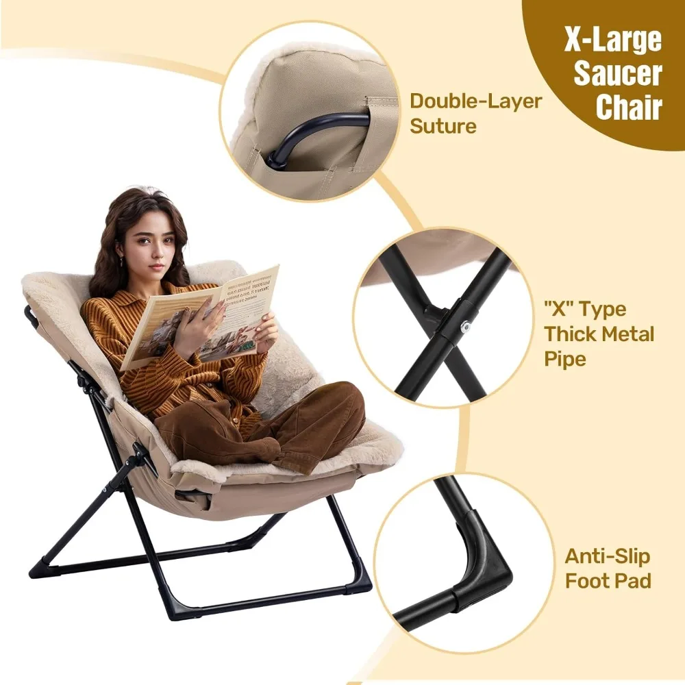 Oversized Folding Chair, Faux-Fur Reading Chair for Teens, Adults, Foldable Accent Lazy Chair,Lounge Chair for Living Room, Dorm