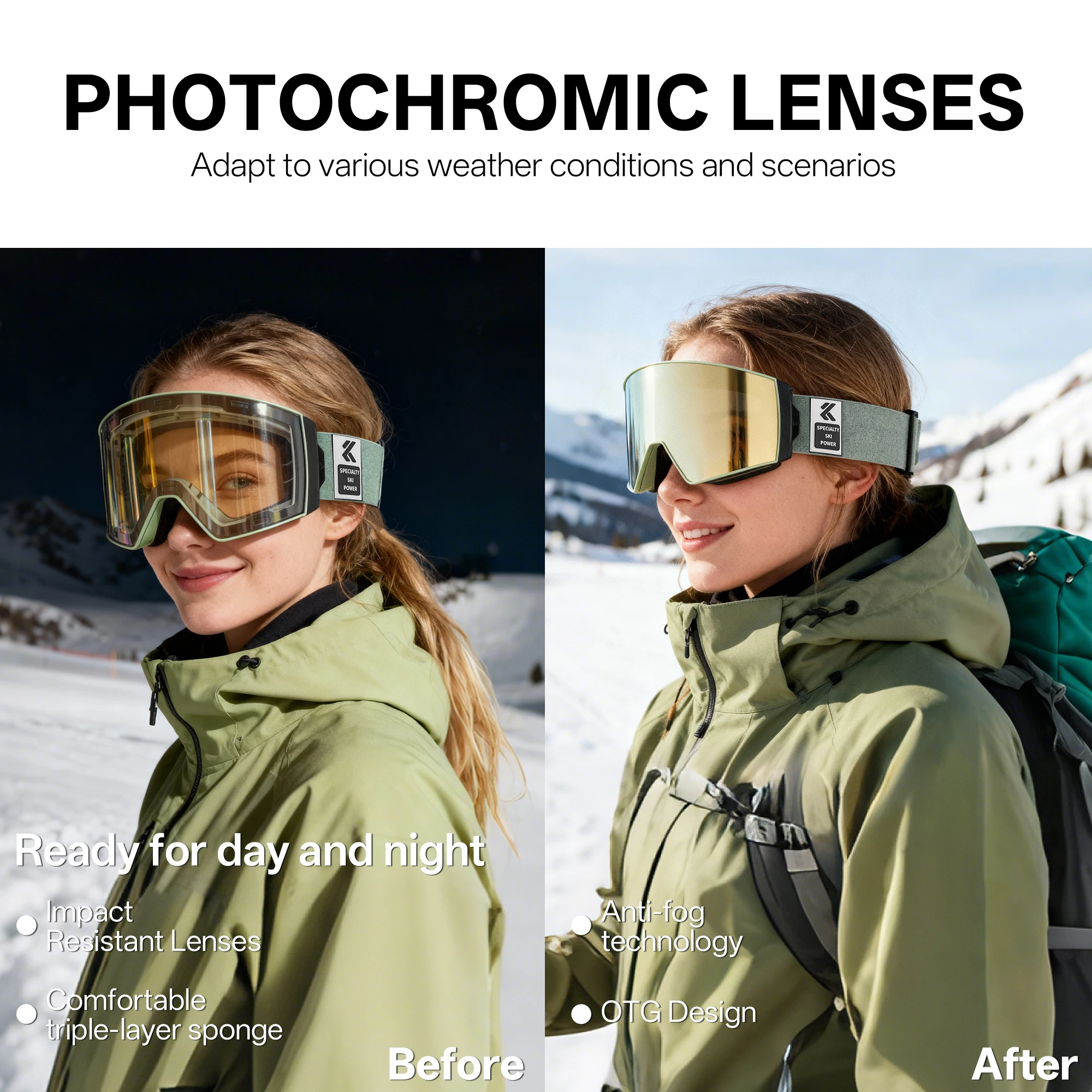 Kapvoe فوتوكروميك نظارات التزلج في الهواء الطلق المغناطيسي مكافحة الضباب العدسات UV400 حماية الرجال النساء نظارات التزلج نظارات الرياضات الشتوية