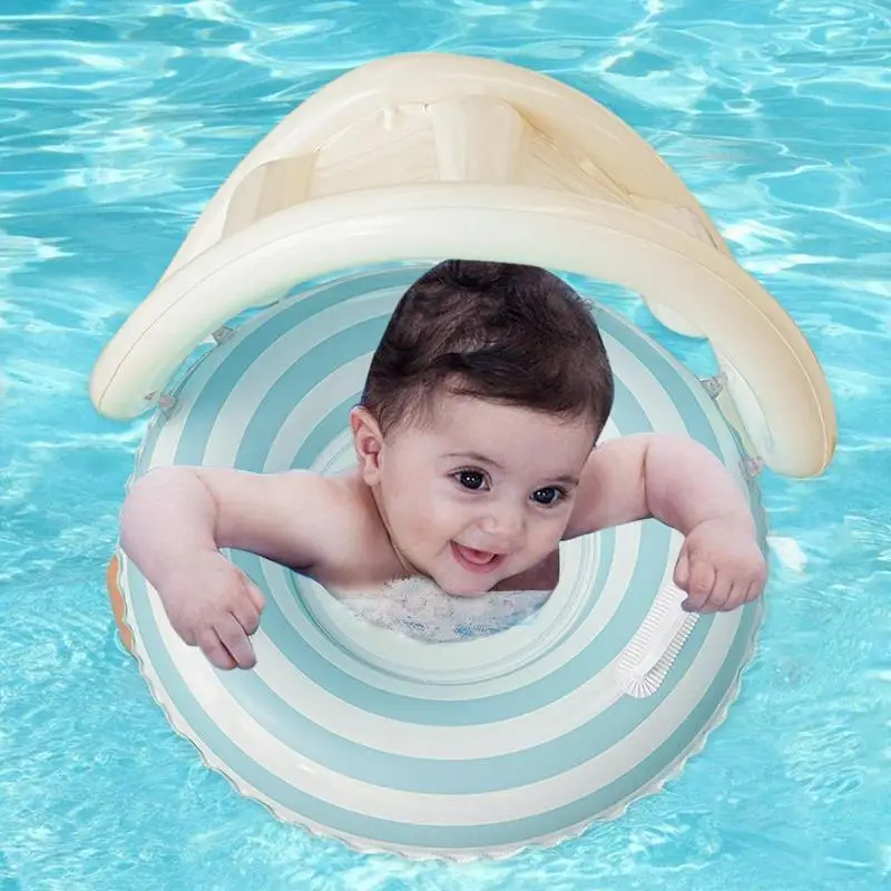 Baby Float Inflatable Toddler Swim Aid Baby Lollipop Float With UV Protection Shelter For Boys Girls Outdoor Water Play Swimming