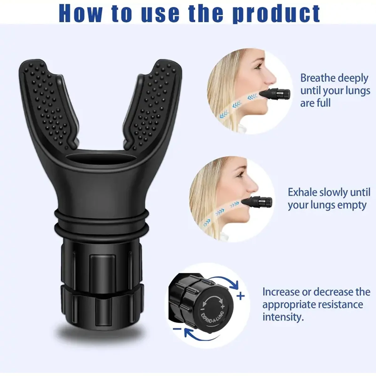Tragbarer Atemtrainer mit einstellbarem Widerstand, ergonomischer Mundstück für Erwachsene, Sportler, Fitness, Reisen, Heimtraining - Lun – Detail 7