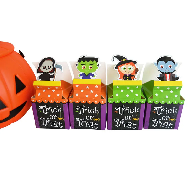 

100Pcs Gift Box Happy Halloween Candy Sweets Present Boxes Packaging Halloween Party Favors Decoration Trick Or Treat Bag Horror