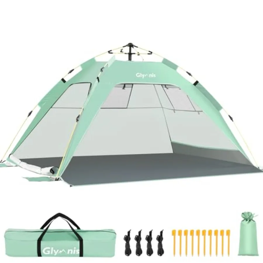 

Pop Up Beach Tent Sun Shade Shelter for 3-4 Person with UPF 50+, Lightweight and Easy Setup, Vent Windows and Zippered Door, Ex