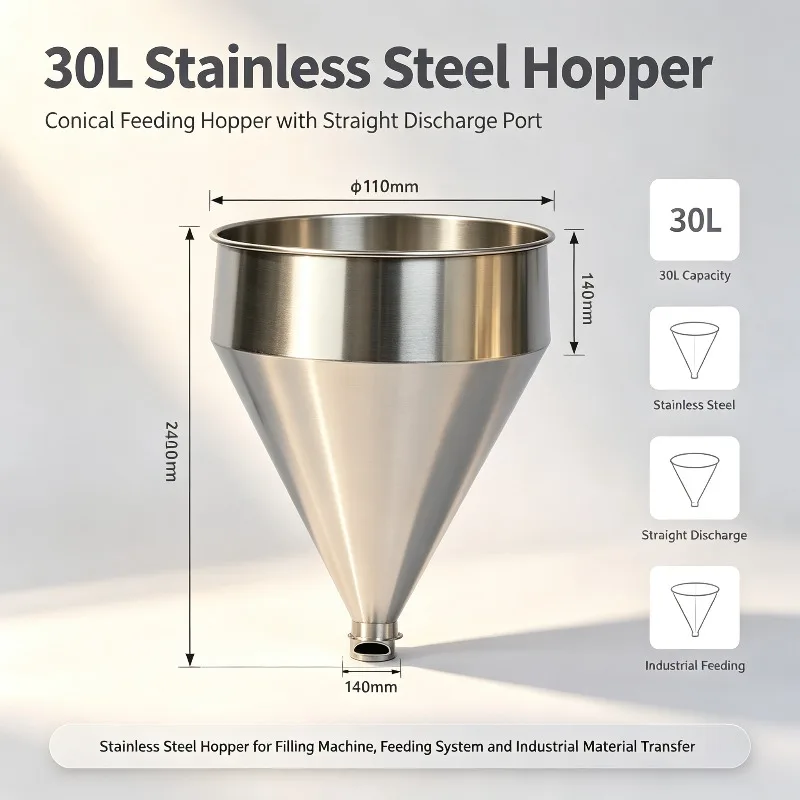 30L Stainless Steel Hopper Barrel, 304/316 Feed Cylinder, Filling Machine Replacement Accessory For Industrial Use