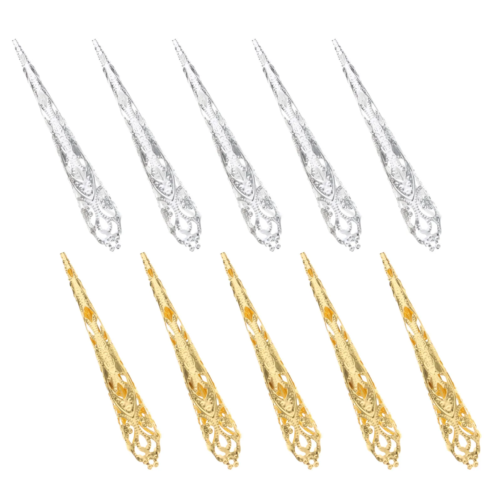 10Pcs Delicate Hollow Out Finger Claw Nail Rings Alloy Fingertip Protection Decor for Belly Dancing Cosplay Halloween Role Play