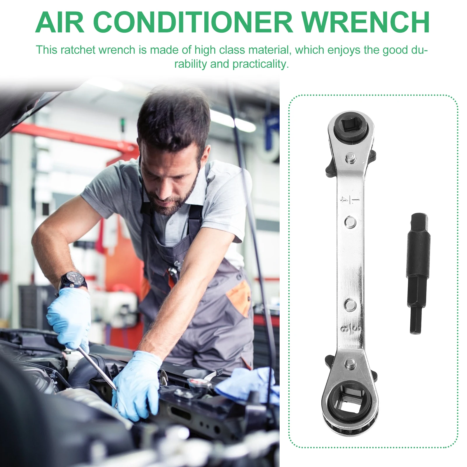 

45# Steel Ratchet Wrench Dual End Refrigeration Service Tool Quick Auto Repair Spanner Lightweight High Hardness Anti Rust Dual