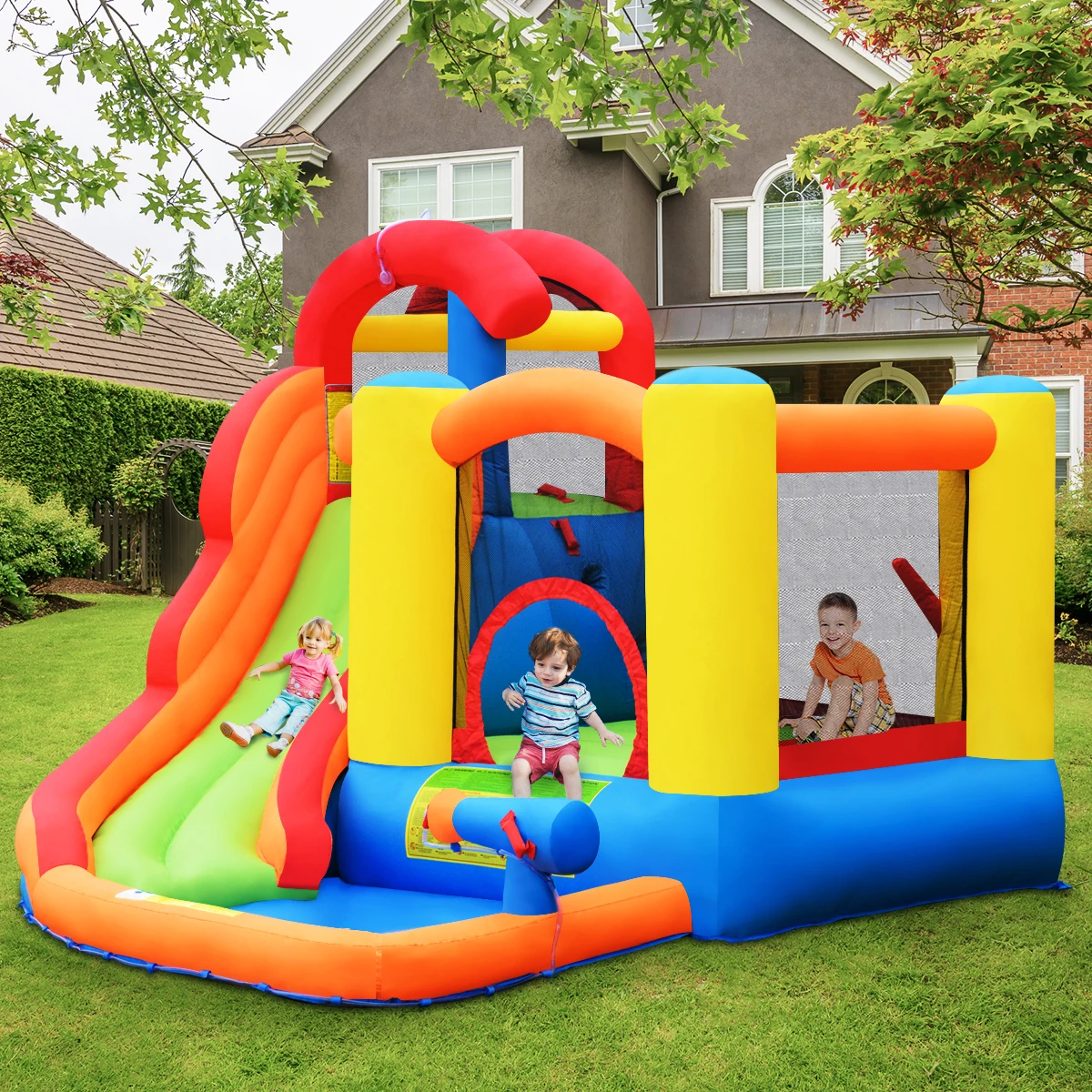 Aufblasbare Bounce House Wasser rutsche mit Kletterwand Splash Pool Wasserwerfer