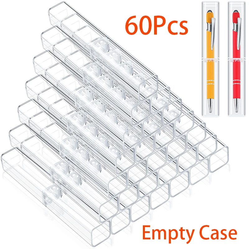 

60Pcs Acrylic Ballpoint Pen Case Holder Gift Box Empty Clear Rectangle Single Pen Display Storage Case Pens Containers