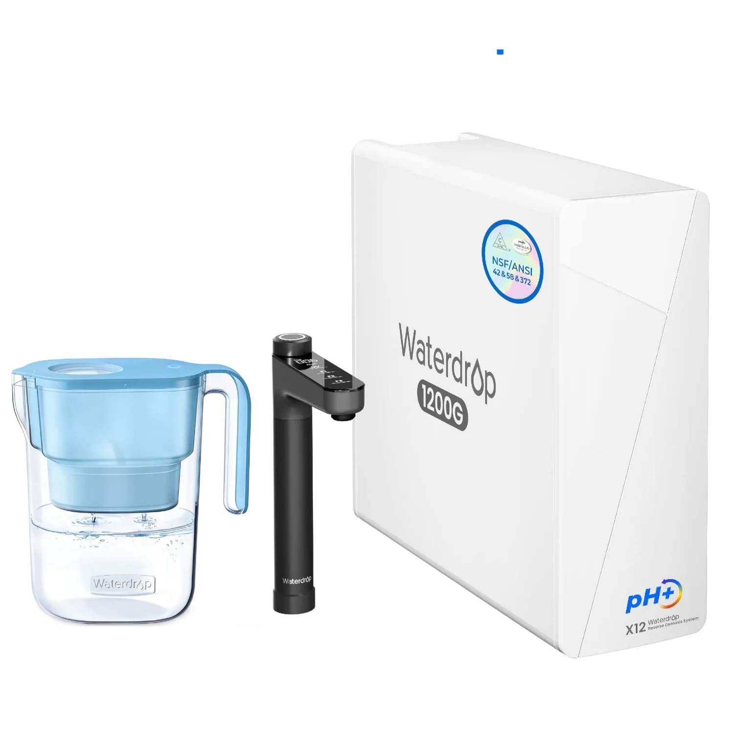 

Waterdrop X12-Alkaline Mineral pH+ Tankless Reverse Osmosis System, Including Waterdrop Water Filter Pitcher with 1 Filter