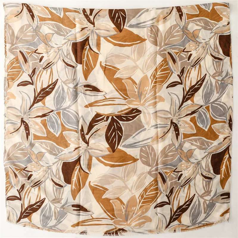 Winter Vintage Ombre Leaf Floral Fringe Viscose Shawl Scarf Lady High Quality Print Pashmina Stole Bufanda Muslim Hijab 180*90Cm