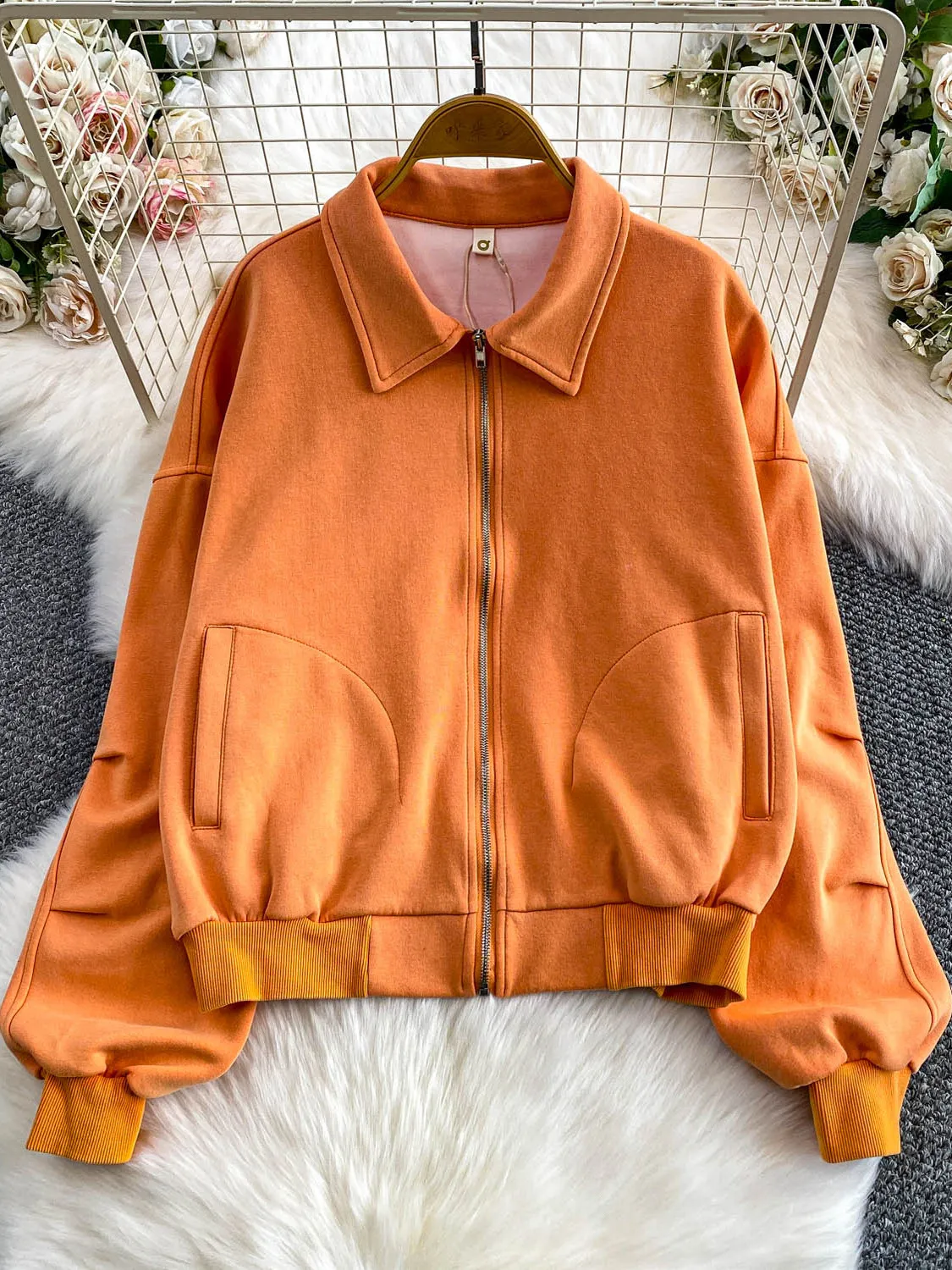 

Retro High-End ey Jaet Collar Women's Winter Casual Versatile Loose Slimming Top Zipper Loose Fit Commute Sle Outerwear