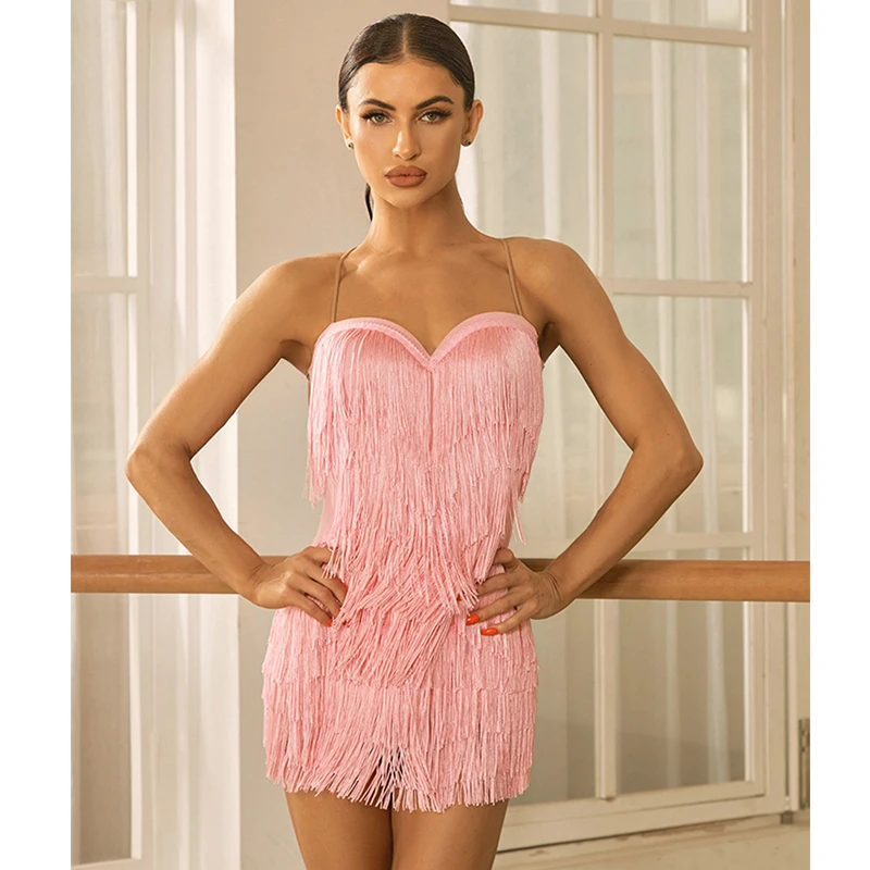 ZYM ラテンダンス競技ドレス女性チャチャサンバダンスパフォーマンス服大人の練習着フルフリンジドレス DNV23653