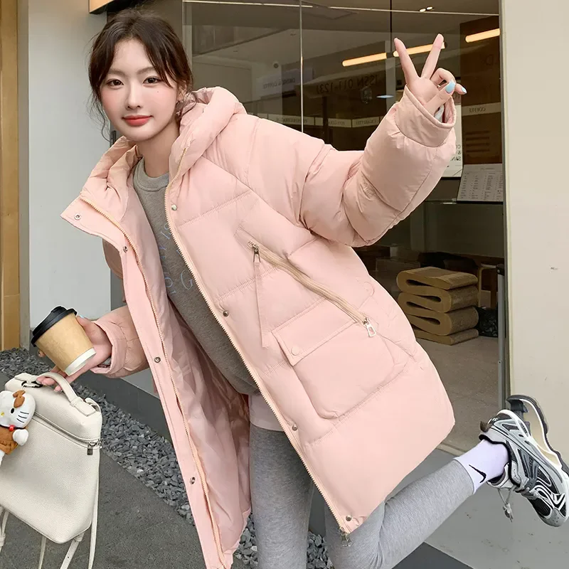 2025 New Winter Parkas Down Padded Jacket Women Mid-Length Korean Loose Thick Fashion Cotton Coat Female Loose Outerwear B569