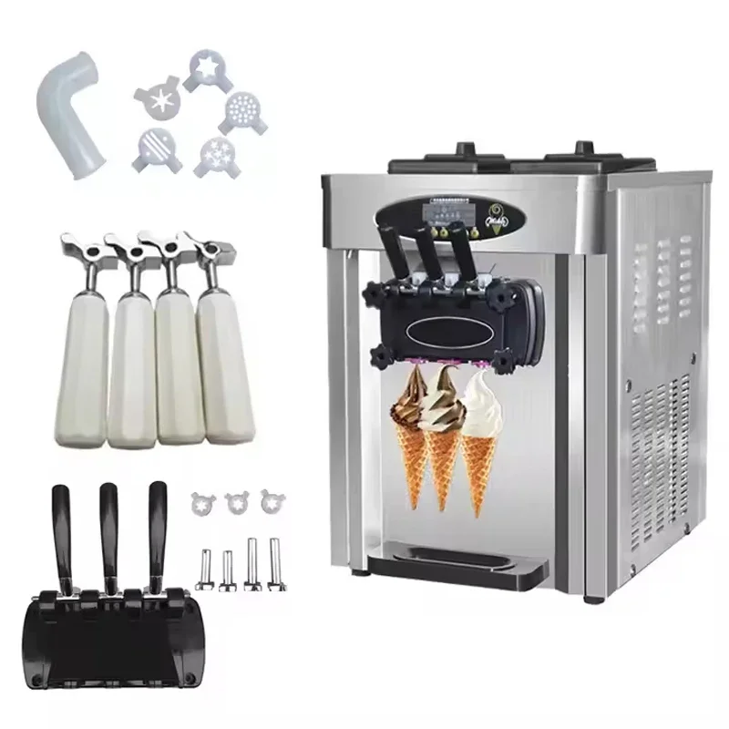 Commercial Electric 1800W Table Top 3 Flavors 25/H Transparent Discharge Door Soft Ice Cream Machine