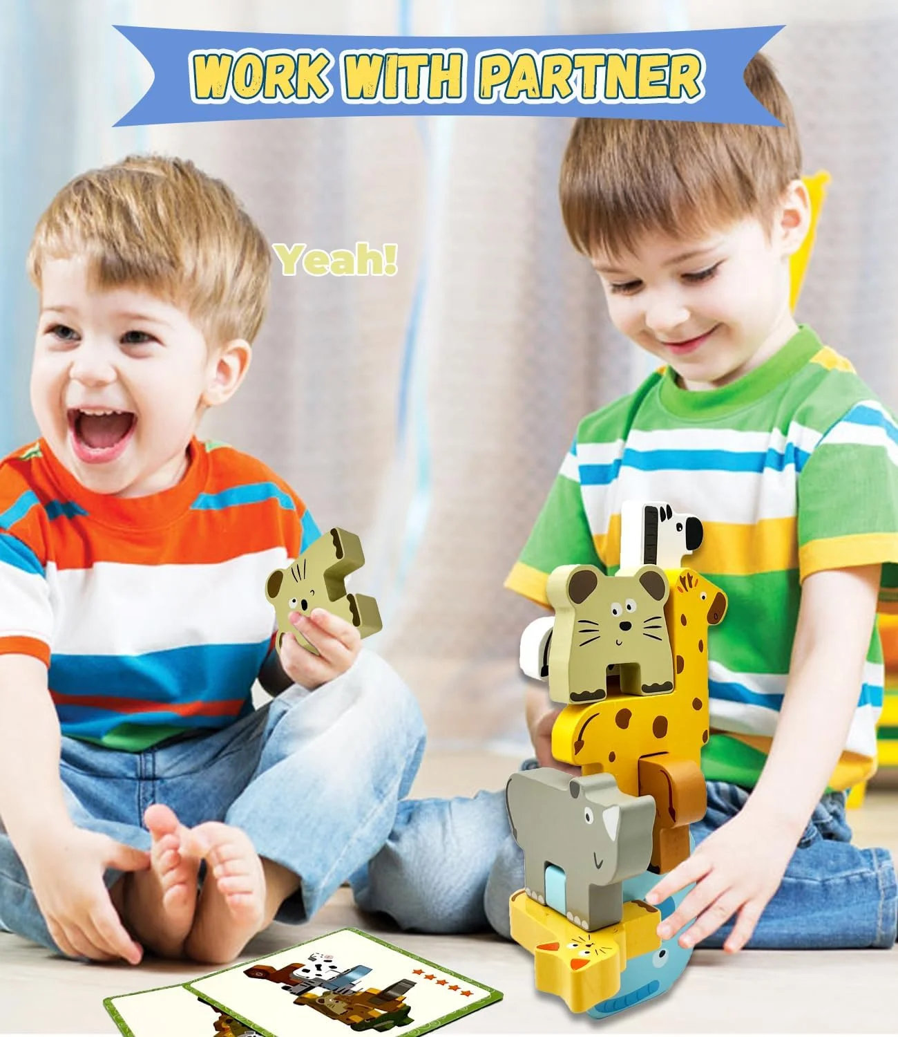 Hölzerner Tierblock zum Stapeln, pädagogisches Puzzlespielzeug, Kleinkindspielzeug für Kinder im Alter von 1–3 Jahren, Früherziehungsspielzeug, Kinderspielzeug