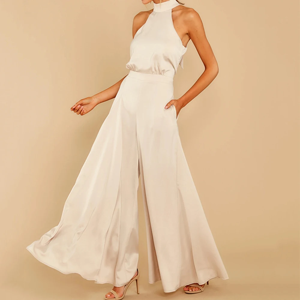 

Women's Jumpsuits All Season French Minimalist Solid Color Loose Sleeveless Halter Neck Ankle Casual Jumpsuits