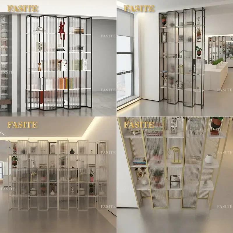 For No Punching Changhong Glass Screen Double Sided Bookshelf Floor to Ceiling Living Room Entry Wrought Iron Light Luxury