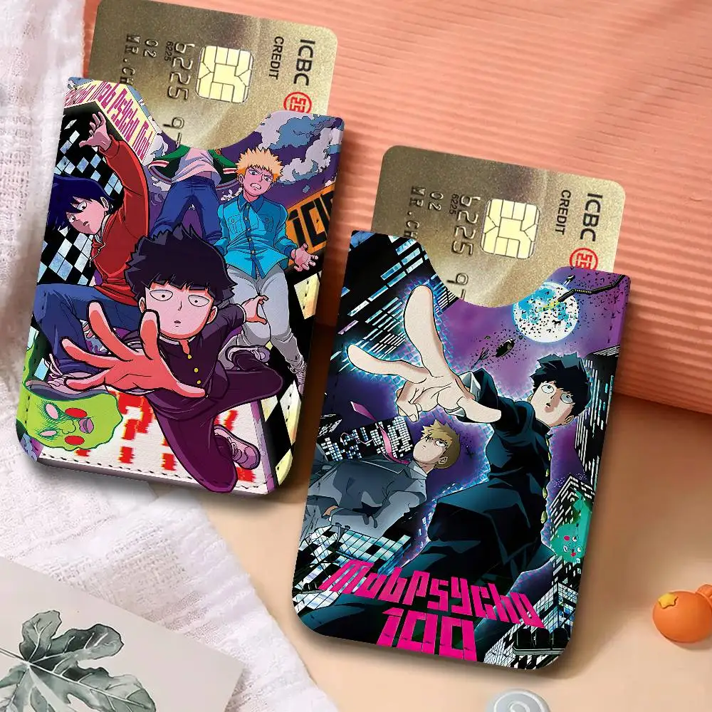 Anime Mob Psycho 100 Pu Leather Credit Card Holder Slim Business Cardholder Anti Theft Id Organizer for Outdoor Carrying